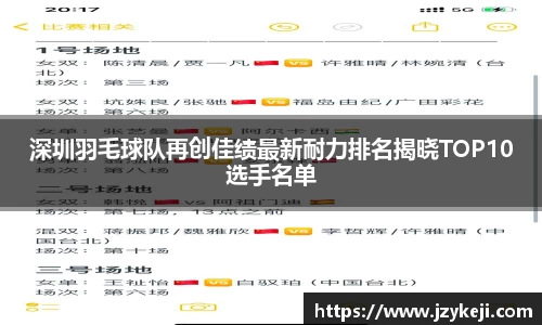 深圳羽毛球队再创佳绩最新耐力排名揭晓TOP10选手名单